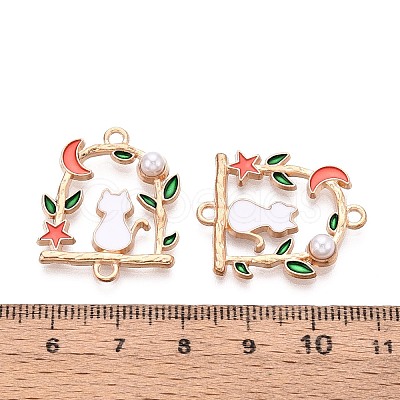 Alloy Enamel with ABS Imitation Pearl Cat Back with Swing Connector Charms PALLOY-T092-60-1