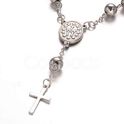 Tarnish Resistant Rosary Bead Bracelets with Cross BJEW-E282-01P-1