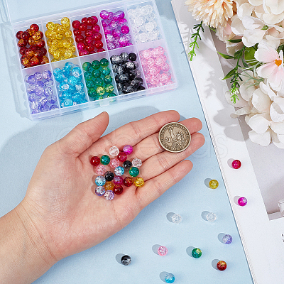 250Pcs 10 Colors Spray Painted Crackle Glass Beads CCG-PA0001-05-1