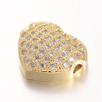 Heart Brass Micro Pave Cubic Zirconia Beads ZIRC-L051-13G-FF-1