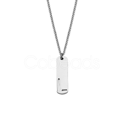304 Stainless Steel Rectangle with Laser Cut Initial Pendant Necklaces FS-WG71FEF-16-1