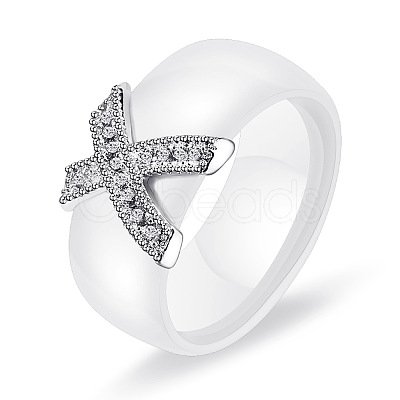 Cross Brass Micro Pave Clear Cubic Zirconia with Porcelain Finger Rings FS-WG0A171-04-1