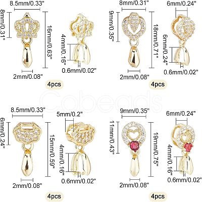 16Pcs 4 Style Brass Micro Pave Cubic Zirconia Ice Pick Pinch Bails ZIRC-FH0001-08-1