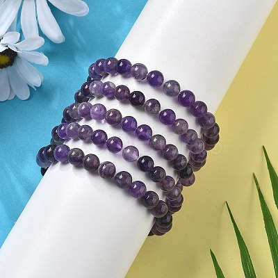 Natural Amethyst Beaded Stretch Bracelets BJEW-Q692-56-8mm-1