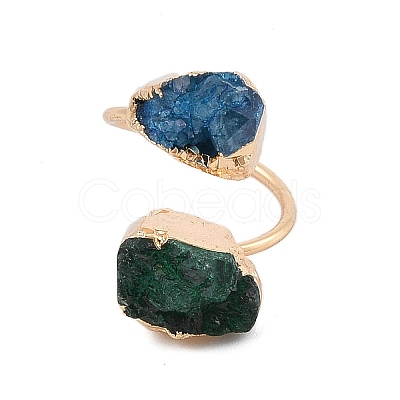 Dyed Natural Druzy Agate Finger Rings RJEW-N046-11G-1