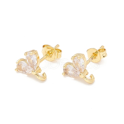 Rack Plating Brass Cubic Zirconia Stud Earrings Findings MAK-I684-10G-03-RS-1