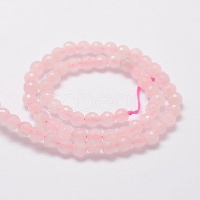 Faceted Round Natural Rose Quartz Bead Strands G-L437-12-12mm-1