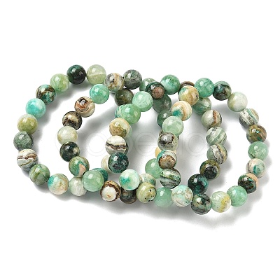 Natural Green Line Jasper Round Beaded Stretch Bracelets for Women BJEW-F535-02C-1