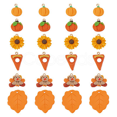 SUNNYCLUE 24Pcs 6 Styles Thanksgiving Day Handmade Polymer Clay Pendants CLAY-SC0001-51-1