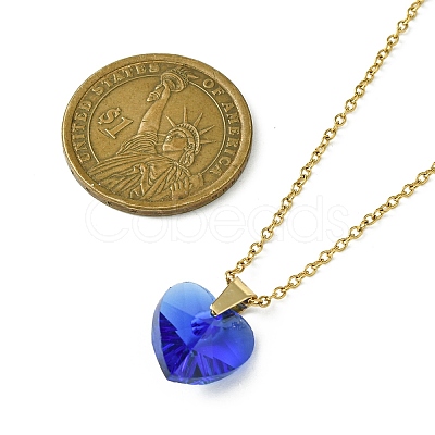 Heart Glass Pendant Necklaces NJEW-K117-01G-1