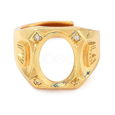 Rack Plating Oval Brass Micro Pave Cubic Zirconia Wide Adjustable Ring Components KK-Q819-13G-1