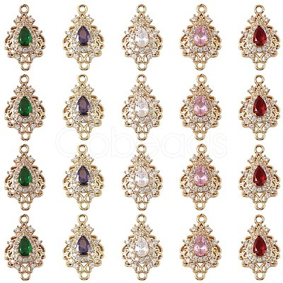 3Pcs Brass Micro Pave Cubic Zirconia Links Connectors KK-YW0003-49LG-03-1