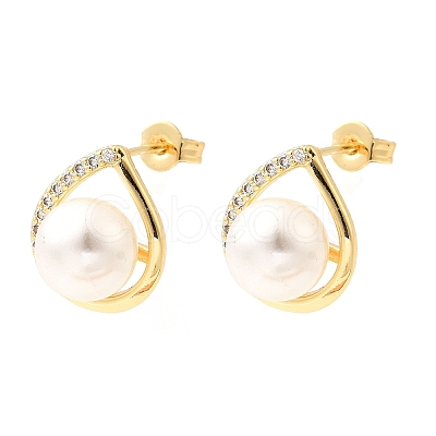 Teardrop Brass Micro Pave Clear Cubic Zirconia Stud Earrings EJEW-C154-04G-1