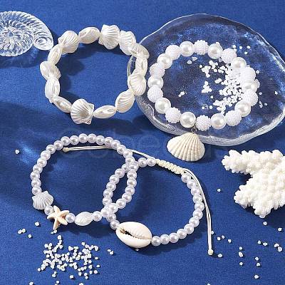4Pcs 4 Style ABS Plastic Imitation Pearl Beaded Stretch Bracelets Set BJEW-JB10104-1