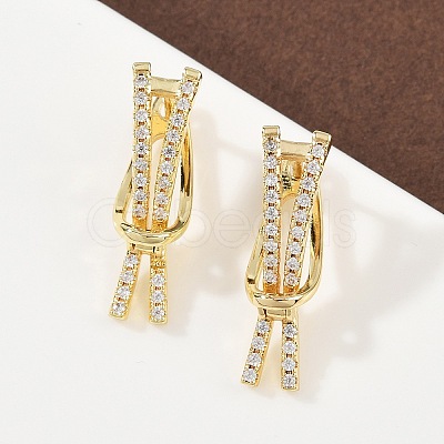 Brass Micro Pave Clear Cubic Zirconia Line Hoop Earrings EJEW-G446-02G-1
