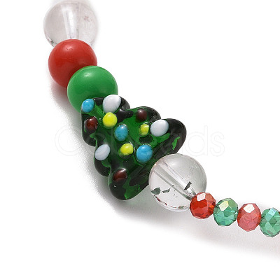 Lampwork & Natural Quartz Crystal & Acrylic Stretch Bracelet X1-BJEW-TA00256-1