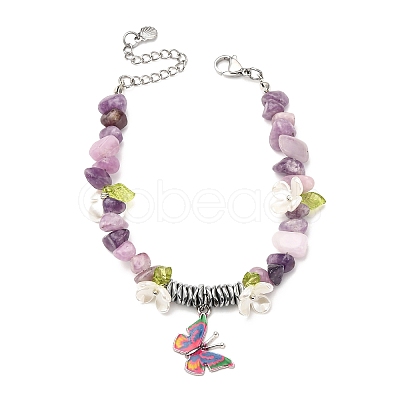 5Pcs Printed Alloy Butterfly Charm Bracelets BJEW-JB12404-1