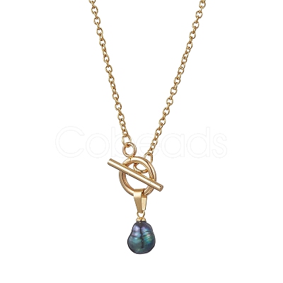 Natural Pearl Potato Pendant 304 Stainless Steel Cable Chain OT Necklaces NJEW-JN05951-1