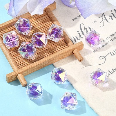 10Pcs Two Tone UV Plating Rainbow Iridescent Acrylic Beads TACR-YW0002-33H-1