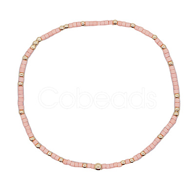 Minimalist Glass Seed Beads & Brass Beads Stretch Bracelets for Women BC0195-8-1