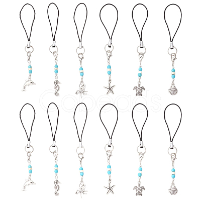5 Bags Marine Theme Alloy Mobile Straps HJEW-CP0001-29-1