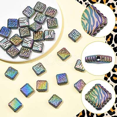 30Pcs Rainbow Iridescent Printed Opaque Acrylic Beads OACR-FS0002-70-1