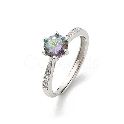 Rhodium Plated 925 Sterling Silver Moissanite Adjustable Rings for Women RJEW-U038-09P-1