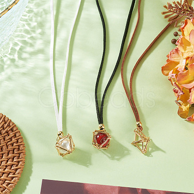 3Pcs Faux Suede Macrame Pouch Pendant Necklaces NJEW-TAC0052-01-1