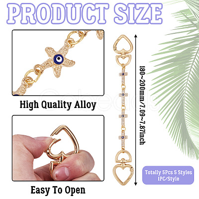5Pcs 5 Styles Evil Eye Alloy Link Chains Bag Extender Chains AJEW-TAC00036-1