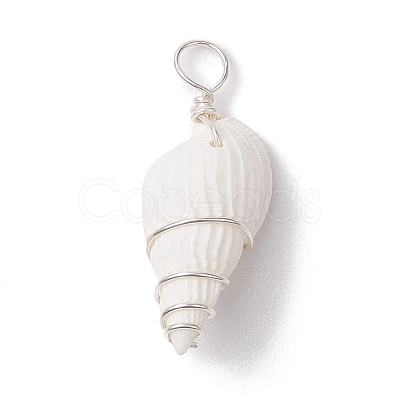 Natural Trumpet Shell Copper Wire Wrapped Pendants PALLOY-JF02683-02-1
