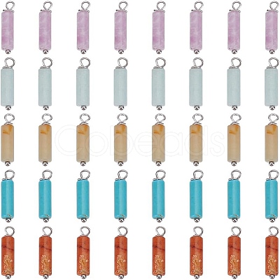 10Pcs 5 Styles Natural Lepidolite & New Jade & Flower Amazonite & Red Aventurine PALLOY-AR00012-1