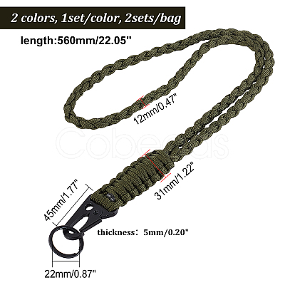 ARRICRAFT 2 Sets 2 Colors Polyester Woven Lanyard Keychains AJEW-AR0001-49-1