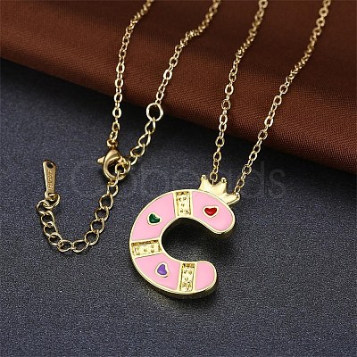 Fashion Tin Alloy Enamel Initial Pendant Necklaces NJEW-BB20985-C-1