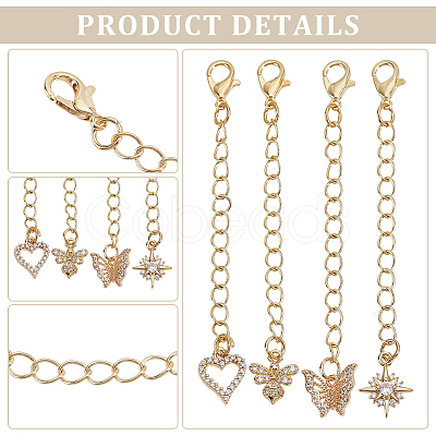 4Pcs Brass Micro Pave Clear Cubic Zirconia End with Chains HJEW-ME00134-1