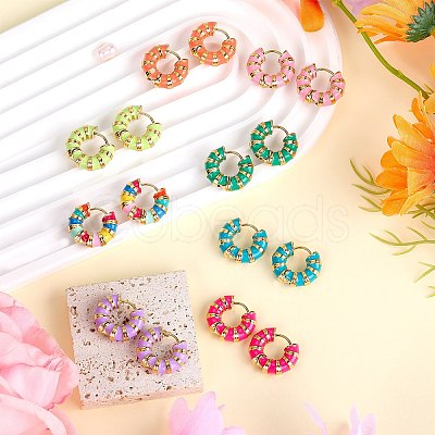 Enamel Striped Thick Hoop Earrings JE1110C-1