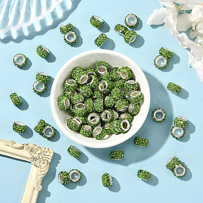 80Pcs Polymer Clay Rhinestone European Large Hole Beads with Silver Color Plated Brass Cores FPDL-LT0001-02B-1