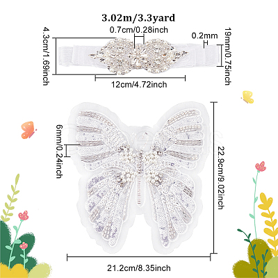 Butterfly Sequin/Paillette Embroidery Lace Applqiues DIY-FG0004-31-1