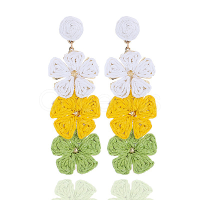 Flower Brass Raffia Dangle Stud Earrings FS-WGB7A43-03-1