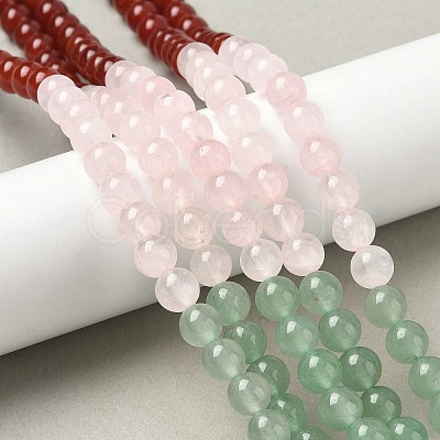 Chakra Natural Yellow Jade & Crystal Quartz & Green Aventurine & Rose Quartz & Carnelian & Sodalite & Amethyst Beads Strands G-NH0002-E03-8mm-1