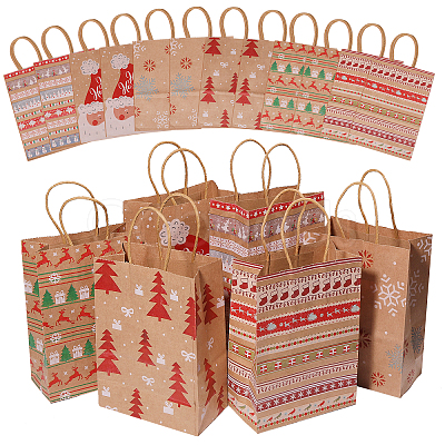 36Pcs 6 Styles Christmas Paper Shopping Bags with Handles ABAG-CA0001-18-1