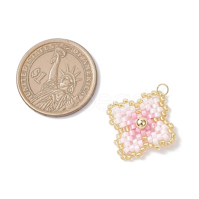 Handmade Glass Seed Beaded Quatrefoil Pattern Pendants PALLOY-MZ00965-03-1