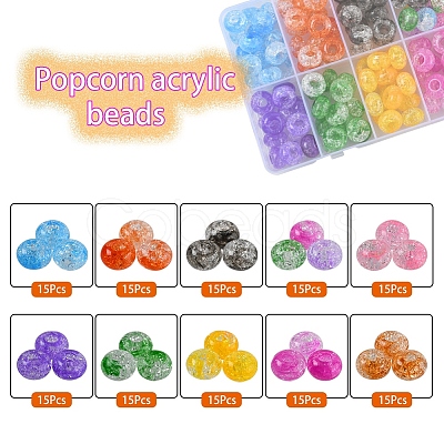 150Pcs 10 Colors Transparent Crackle Acrylic Beads MACR-YW0001-65-1