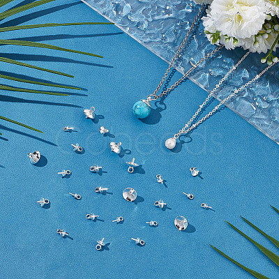 56Pcs 4 Styles Brass Cup Pearl Peg Bails Pin Pendants KK-ME0001-74S-1