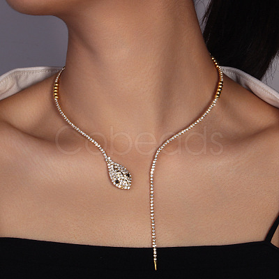 Snake Brass Crystal Rhinestone Lariat Necklaces for Women FS-WG9EF43-01-1