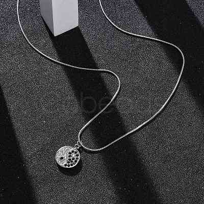 304 Stainless Steel Crystal & Jet Rhinestone Yin-yang Pendant Round Snake Chain Necklaces for Women NJEW-Z044-12P-1