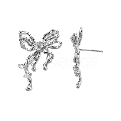 Brass Pave Clear Cubic Zirconia Stud Earring Findings KK-N232-438P-A-1