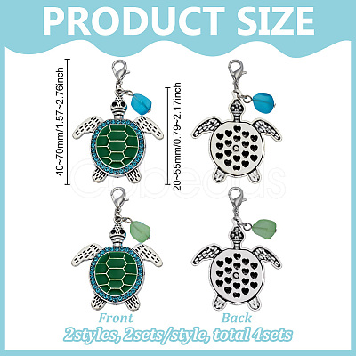 4Pcs 2 Colors Alloy Green Enamel Sea Turtle Pendants Decoration HJEW-FG00025-1