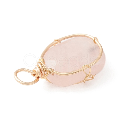 Natural Rose Quartz Copper Wire Wrapped Pendants PALLOY-JF02131-03-1