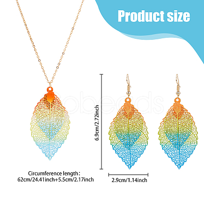 2 Sets 2 Colors Filigree Leaf Pendant Neclace & Dangle Earrings SJEW-FI0001-03-1