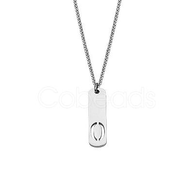 304 Stainless Steel Rectangle with Laser Cut Initial Pendant Necklaces FS-WG71FEF-19-1